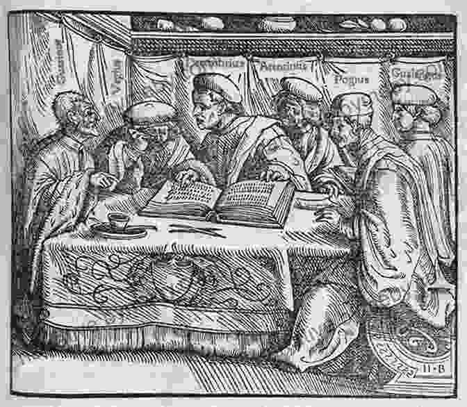 A Group Of Medieval Scholars Engaged In A Lively Debate In A Scriptorium Scenes Characters Of The Middle Ages (Illustrated)