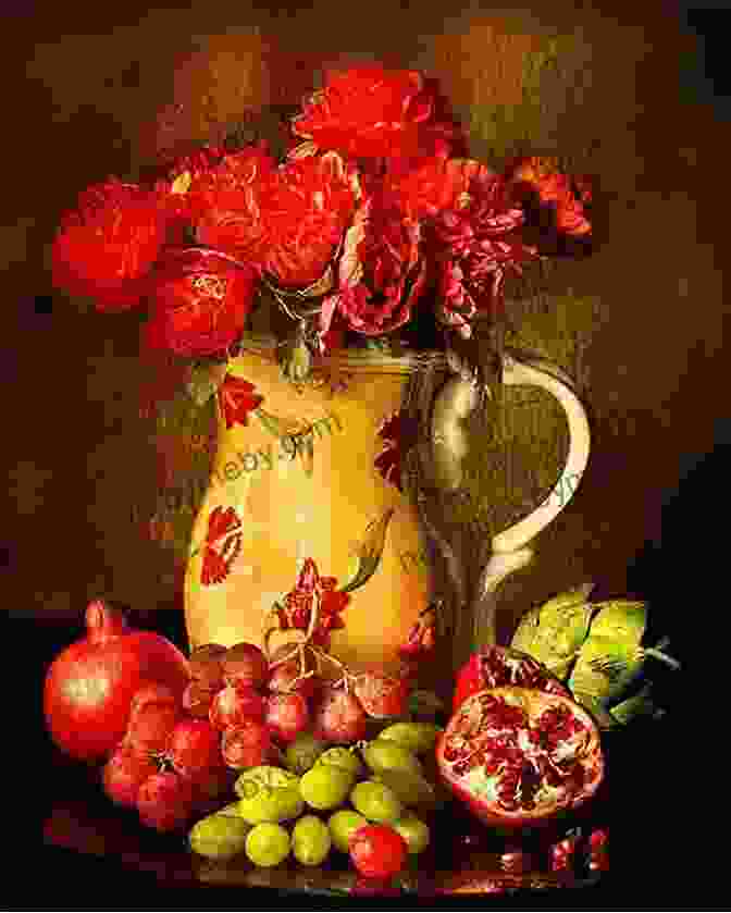 A Still Life Setup With A Vase Of Flowers, A Bowl Of Fruit, And A Pitcher Of Water A Full Sequence Of Still Life Drawing