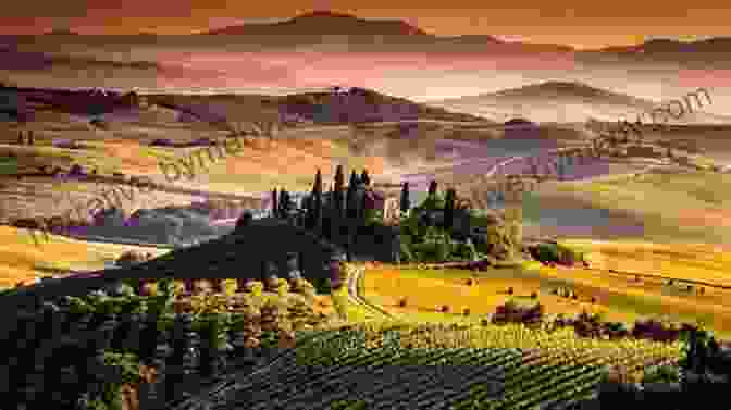 A Stunning Landscape Of The Tuscan Countryside, With Rolling Hills, Vineyards, And A Distant Village. Italian Days Barbara Grizzuti Harrison